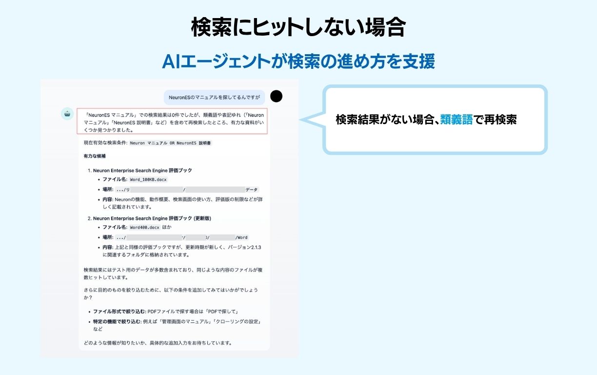 検索結果が​ない​場合、​類義語で​再検索​